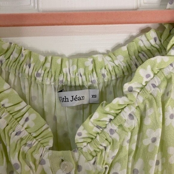 WITH JEAN Green Floral Isabelle Mini Dress Size XS Costal Vacation Resortwear - Picture 3 of 5